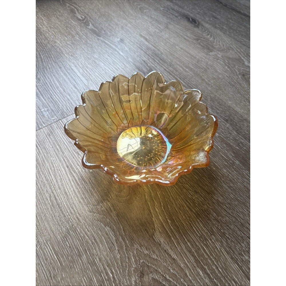 Vintage Iridescent Marigold Carnival Glass Indiana Lily Pons Sunflower  Bowl